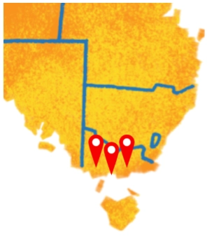 Map of Victoria, Australia with location pins highlighting the service areas covered by Victorian Heating and Cooling.